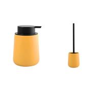 MSV Maonie Set de Baño Dosificador de jabón + Escobilla WC Azafrán | bomba antigoteo, rellenable, recipiente cerrado, cabezal recambiable, color azafrán