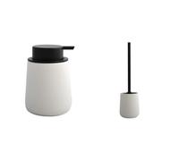 MSV Maonie Set de Baño Dosificador de jabón + Escobilla WC Blanco | bomba antigoteo, rellenable, recipiente cerrado, cabezal recambiable, color blanco