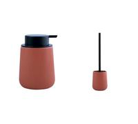 MSV Maonie Set de Baño Dosificador de jabón + Escobilla WC Terracota | bomba antigoteo, rellenable, recipiente cerrado, cabezal recambiable, color terracota