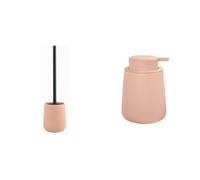 MSV Maonie Set de Baño Escobilla WC + Dosificador de jabón 0.3 L Rosa | recipiente cerrado, cabezal recambiable, bomba antigoteo, rellenable, color rosa