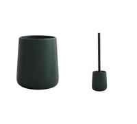 MSV Maonie Set de Baño Vaso Cerámica + Escobilla WC Verde oscuro | boca ancha, base estable, recipiente cerrado, cabezal recambiable, color verde oscuro