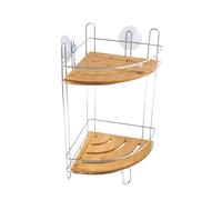 MSV ESTANTERIA DE Ducha DE Angulo 2 Niveles DE Bambu Y Metal Cromado con VENTOSAS, Beige, 36.5x19.5x19.5 cm