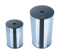 MSV MS459 - Set de 2 cestas de Ropa de Acero Inoxidable, Tapa de MDF, 12 l + 35 l, Color Plateado y Negro