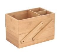 MSV - Organizador de Maquillaje de 2 Niveles - Gama ISALYS - Bambú Ecológico - Caja de Almacenamiento para Cosméticos, Accesorios y Productos de Higiene - Beige