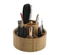 MSV - Organizador de Maquillaje Giratorio 360° - Gama ISALYS - 2 Compartimentos Grandes y 4 Pequeños - Almacenamiento Cosmético y Accesorios en Bambú - Beige