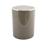 MSV - Papelera basculante de PP - Modelo Kamaka - Tapa basculante extraíble - Diseño moderno ideal para inodoros, baños y oficinas - Redonda - 6 L - Color topo