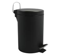 MSV - Papelera de Baño - Acero Inoxidable con Cubo Interior Extraíble - Pedal Compacto - Ø 3L - Negro Mate - Cierre Suave y Fácil Limpieza
