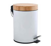 Msv Papelera para baño (3 L, Acero Inoxidable, bambú, con Descenso automático y Cubo Interior, Cierre Suave), Color Blanco, 3 litros