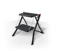 MSV - Pie de 2 peldaños plegable y antideslizante ligero de acero, máximo 150 kg, color negro mate