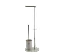 MSV - Portarrollos y escobillero Bergamo, Acero Inoxidable - Portavasos Color Topo - Accesorio 3 en 1 - Diseño Elegante y práctico - Tamaño estándar - Compacto y versátil