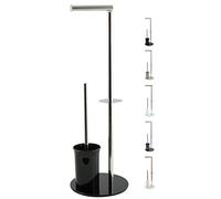 MSV Bergamo-Juego de baño, 3 en 1 (escobilla, portarrollos Combinado), Acero Inoxidable y Cristal, Color Negro