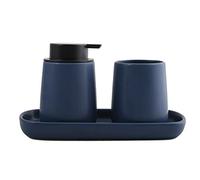 MSV Set de baño de 3 piezas de accesorios de baño de cerámica Maonie dispensador de jabón, bandeja de baño para joyas y vaso para cepillos de dientes, color azul oscuro