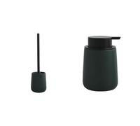 MSV Set de Baño Escobilla WC + Dosificador de jabón Verde Oscuro | recipiente cerrado, cabezal recambiable, bomba antigoteo, rellenable, color verde oscuro