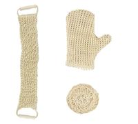 MSV - Set de baño Exfoliante de 3 Piezas de sisal - Esponja, Guante y rascador de Espalda - Exfoliación Suave y Piel Radiante - Accesorios Naturales - 18 x 22 cm/Ø 13 cm / 12 x 60 cm