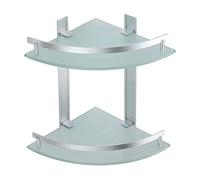 MSV Estante DE Rincon 2 Niveles DE Aluminio Y Vidrio TABARCA, Cromado, 25x25x5 cm