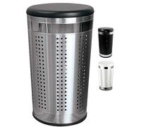 Msv Taburete CROMADA, Capacidad Acolchada, Productos para tu hogar de la Marca Modelo Cesta INOX 46L con Tapa y Referencia 103165, Plateado, 46 L