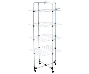 MSV - Tendedero de Ropa Grande Tipo Torre de 4 Niveles - Acero Blanco - Capacidad de Secado: 40 m - Dimensiones: 69 x 69 x 170 cm - Resistente y versátil - para Ropa y alfombras - Optimiza el Espacio
