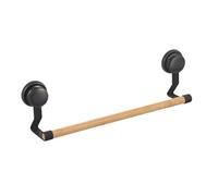 MSV Toallero de Pared Mega ventosas bambú y Acero Negro Mate