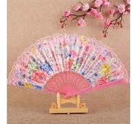 MSWgjYRQ Abanico plegable de encaje, estilo chino, para mujer, baile, tela de plástico, cultura española, patrón de flores, decoración de fiesta, boda, abanicos plegables decorativos (15)