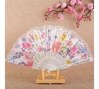 MSWgjYRQ Abanico plegable de encaje, estilo chino, para mujer, baile, tela de plástico, cultura española, patrón de flores, decoración de fiesta, boda, abanicos plegables decorativos (12)