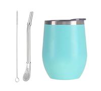 MSWgjYRQ China - Juego de 3 tazas de té de acero inoxidable de 350 ml, calabaza de doble pared con bombillas y cepillo de limpieza para bebidas (azul-3 piezas)