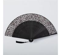 MSWgjYRQ Elegante abanico plegable con estampado de leopardo y flores, abanico vintage de poliéster blanco, para verano, para niñas, bailando, abanicos plegables decorativos (D)