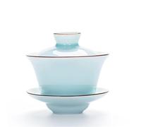MSWgjYRQ Juego de tazas de té de porcelana de 140 ml, exquisito y famoso juego de té de horno Guan, cuenco de porcelana cubierto con tapa, platillo, tazones de porcelana (azul cielo)