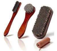 msymsyu 4 cepillos de crin, 100 % cepillo para zapatos, cerdas de crin, cepillo de cabeza redonda, cepillo pequeño para zapatos con mango de madera de haya, color marrón, diseñado para botas, bolsos y
