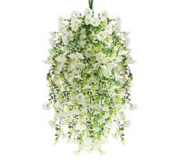 msymsyu 80cm Flores Colgantes Artificiales, 4Pcs Plantas Colgantes Artificiales Exterior, Flores Artificiale Exterior, Ideales para Interiores y Exteriores, Balcones, del Hogar (Blanco)