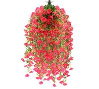 msymsyu 80cm Flores Colgantes Artificiales, 4Pcs Plantas Colgantes Artificiales Exterior, Flores Artificiale Exterior, Ideales para Interiores y Exteriores, Balcones, del Hogar (Magenta)