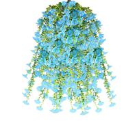 msymsyu 80cm Flores Colgantes Artificiales, 4Pcs Plantas Colgantes Artificiales Exterior, Flores Artificiale Exterior, Ideales para Interiores y Exteriores, Balcones, del Hogar (Azul)
