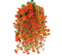 msymsyu 80cm Flores Colgantes Artificiales, 4Pcs Plantas Colgantes Artificiales Exterior, Flores Artificiale Exterior, Ideales para Interiores y Exteriores, Balcones, del Hogar (Naranja)