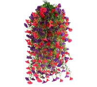 msymsyu 80cm Flores Colgantes Artificiales, 4Pcs Plantas Colgantes Artificiales Exterior, Flores Artificiale Exterior, Ideales para Interiores y Exteriores, Balcones, del Hogar (Rosa-Violeta)