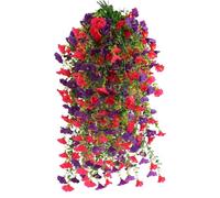 msymsyu 80cm Flores Colgantes Artificiales, 8Pcs Plantas Colgantes Artificiales Exterior, Flores Artificiale Exterior, Ideales para Interiores y Exteriores, Balcones, del Hogar (Rosa-Violeta)