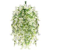 msymsyu 80cm Flores Colgantes Artificiales, 8Pcs Plantas Colgantes Artificiales Exterior, Flores Artificiale Exterior, Ideales para Interiores y Exteriores, Balcones, del Hogar (Blanco)