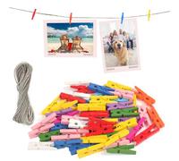msymsyu Pinzas Pequeñas Madera 120 PCS, Mini Pinzas de Madera 3.5x0.7cm, con 50m de cordón, Mini Pinza Maderas para Colgar Fotos y Postales, y para Todo Tipo de Decoraciones de Fiesta