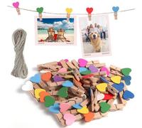 msymsyu Pinzas Pequeñas Madera 120 PCS, Mini Pinzas de Madera 3.5x0.7cm, con 50m de cordón, Mini Pinza Maderas para Colgar Fotos y Postales, y para Todo Tipo de Decoraciones de Fiesta