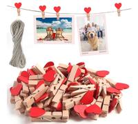 msymsyu Pinzas Pequeñas Madera 120 PCS, Mini Pinzas de Madera 3.5x0.7cm, con 50m de cordón, Mini Pinza Maderas para Colgar Fotos y Postales, y para Todo Tipo de Decoraciones de Fiesta