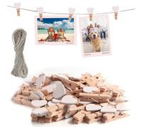 msymsyu Pinzas Pequeñas Madera 120 PCS, Mini Pinzas de Madera 3.5x0.7cm, con 50m de cordón, Mini Pinza Maderas para Colgar Fotos y Postales, y para Todo Tipo de Decoraciones de Fiesta