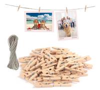 msymsyu Pinzas Pequeñas Madera 120 PCS, Mini Pinzas de Madera 3.5x0.7cm, con 50m de cordón, Mini Pinza Maderas para Colgar Fotos y Postales, y para Todo Tipo de Decoraciones de Fiesta