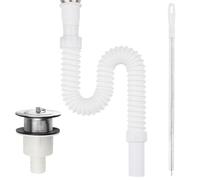 msymsyu Tubo de desagüe de 75 mm para lavabo, color blanco, flexible, sifón flexible, con modelo de 50 piezas de desagüe y cepillo de limpieza de 45 cm, sifón flexible de alta calidad para baño