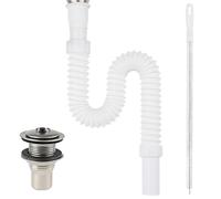 msymsyu Tubo de desagüe de 75 mm para lavabo, color blanco, manguera de desagüe flexible, modelo 32, piezas de desagüe, sifón flexible con cepillo de limpieza de 45 cm, sifón de alta calidad flexible