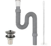 msymsyu Tubo de desagüe de 75 mm para lavabo, gris, flexible, sifón flexible, con modelo de 32 piezas de desagüe y cepillo de limpieza de 45 cm, sifón flexible de alta calidad para baño, cocina
