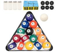 MSYU Bolas de billar con tizas para tacos, estante de bolas triangular, reemplazos de puntas y calcomanías para puntos de mesa, accesorios para mesa de billar