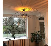 Msyyuu Vintage Lámpara Colgante Sala de Estar LED Vértigo Lámparas de araña (Altura la Luz Ajustable) Fibra de Vidrio/PU Luces de Sombrero E27 Lámpara de Araña para Restaurante Pantalla Negra Moderna