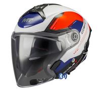 MT Cosmo SV Designed Icarus Azul Rojo Bluetooth Sena Integrado - Casco de Moto Jet Abierto con Visor Solar - Helmets Unisex Hombre y Mujer - Homologado ECE 22.06