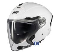 MT Cosmo SV Pure Designed Blanco Bluetooth Sena Integrado - Casco de Moto Jet Abierto con Visor Solar - Helmets Unisex Hombre y Mujer - Homologado ECE 22.06 (M)