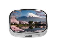 Mt. Fuji in Early Spring Travel - Caja de almacenamiento de píldoras cuadrada portátil (pastillero de 2 compartimentos), caja de almacenamiento de medicamentos y vitaminas