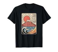 MT Fuji Japón Vintage Kawaguchi Lake Sun Retro Kanji Diseño Camiseta