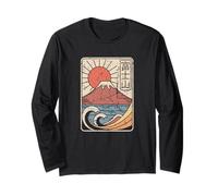 MT Fuji Japón Vintage Kawaguchi Lake Sun Retro Kanji Diseño Manga Larga
